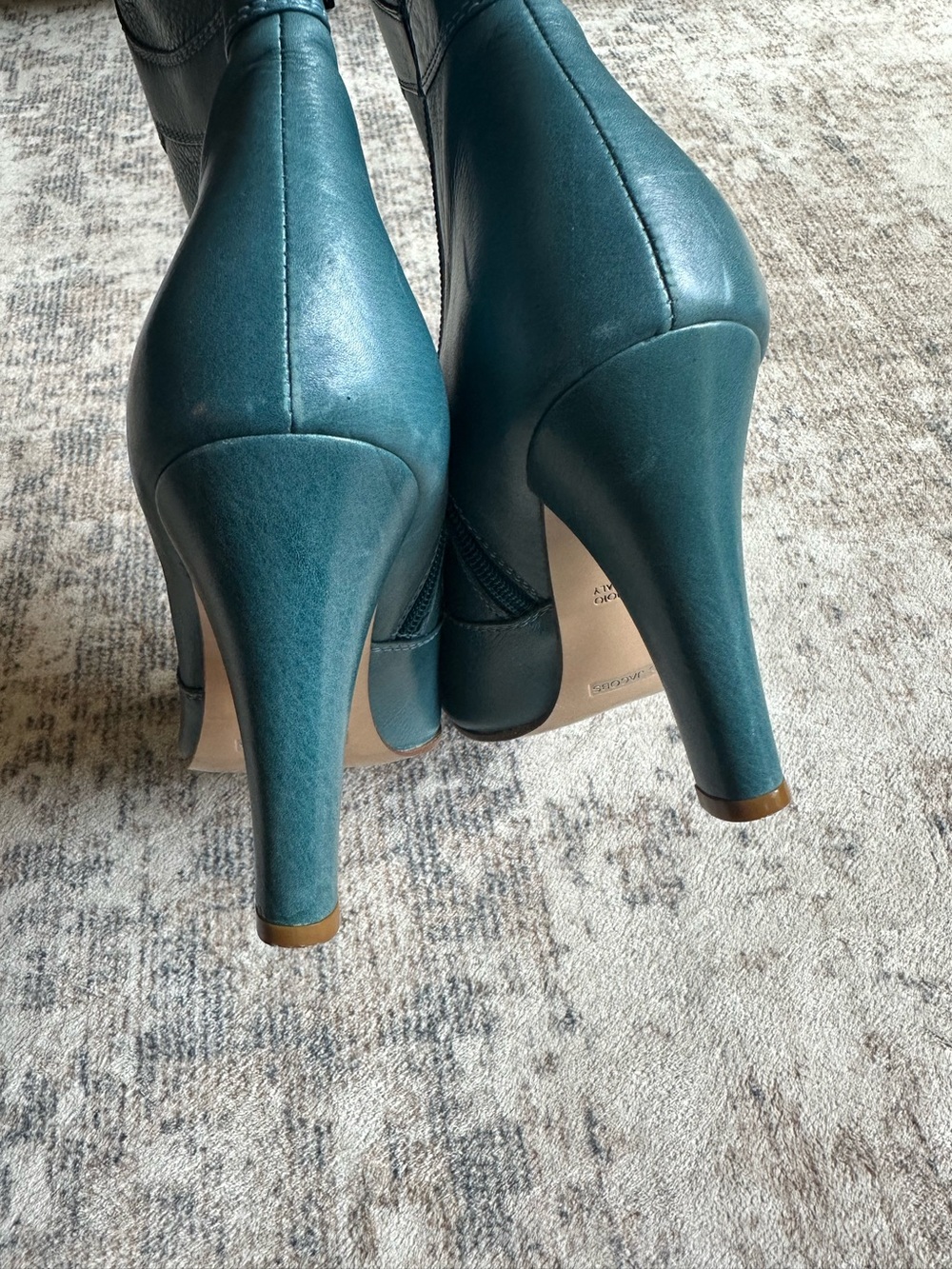 Marc Jacobs Peacock Teal Leather Ankle Boots Booties Heels Size‎ 10 - Picture 7 of 10